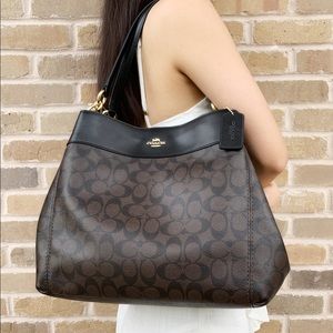 Coach large tote brown signature black